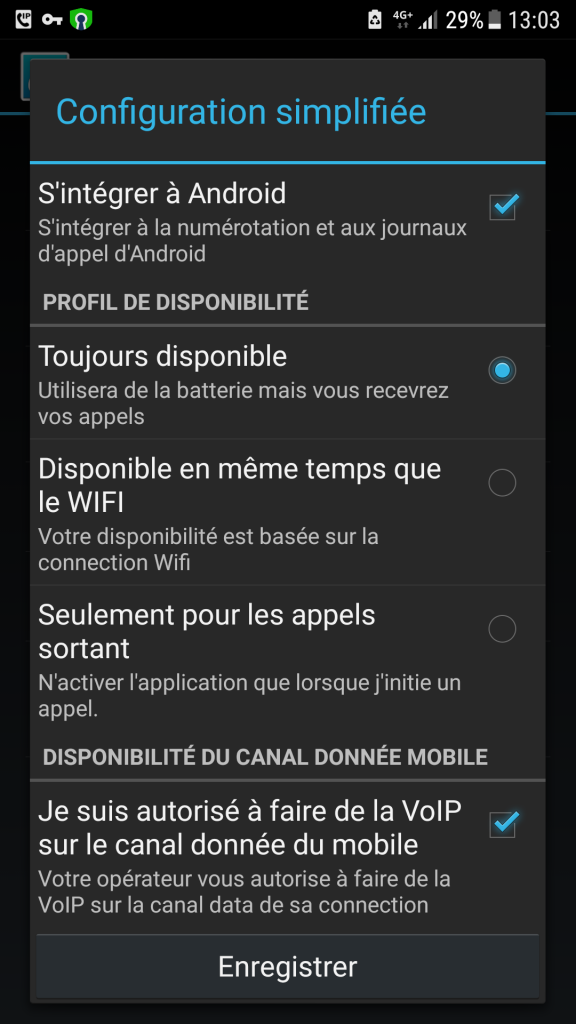CSipSimple - Configuration Simplifiee