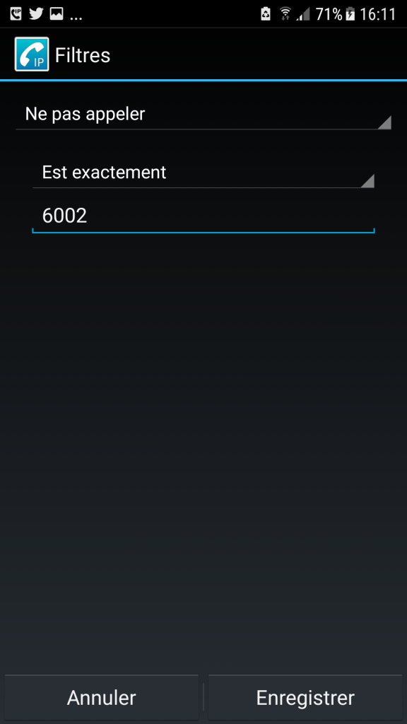 filtre ne pas appeler 6002