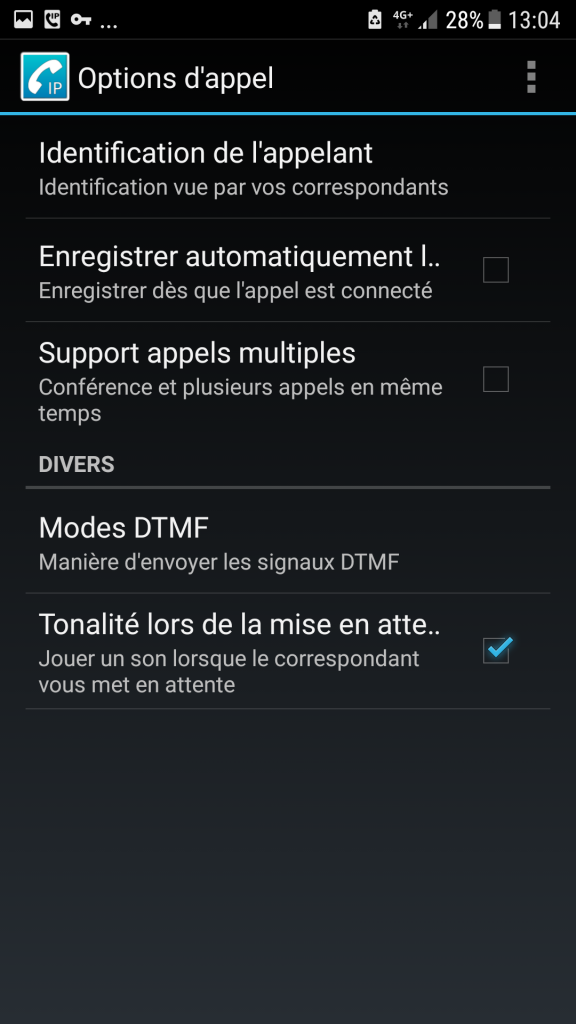 CSipSimple - Options d appel