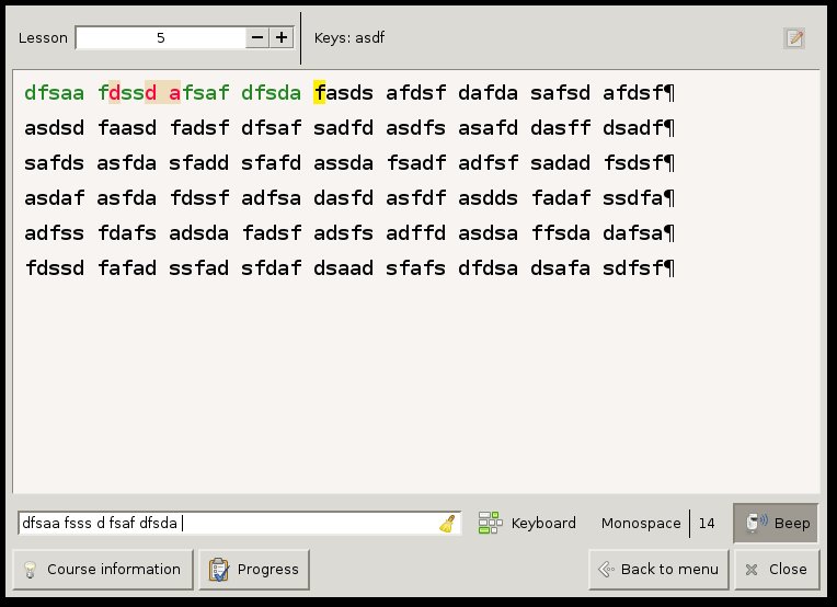 Klavaro - leçon 5 - main gauche lettes asfd (sur qwerty) qsdf (sur azerty)