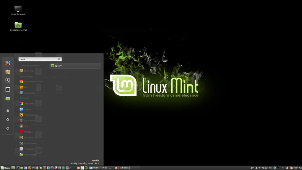 Spotify sous Linux - l'accès via la menu