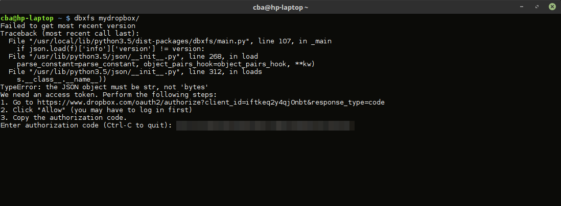 Dropbox sous Linux - Copier/Coller votre token