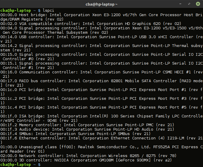 sortie de la commande lspci
