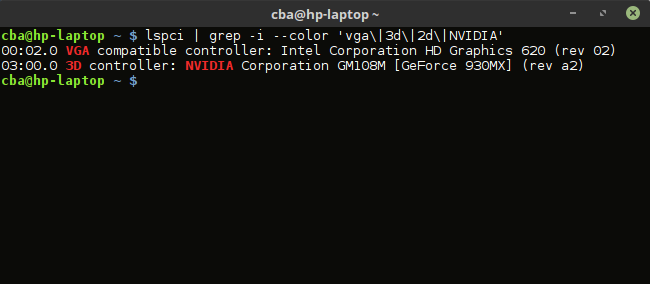 vérification de la carte NVIDIA installée