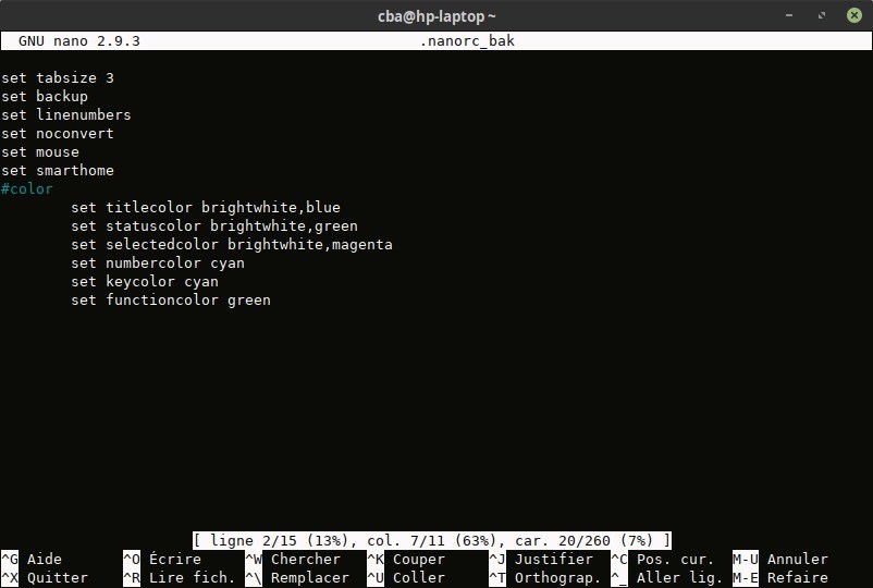 nano - numéro de ligne affiché après ctrl+c