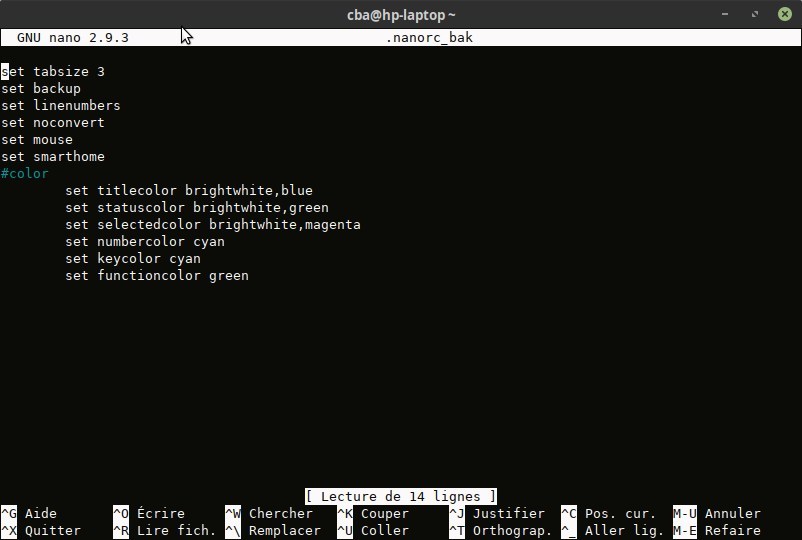 nano pas de numéro de ligne