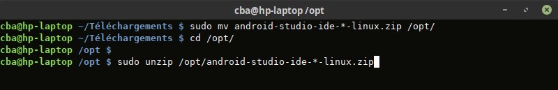 Décompression d'Android Studio