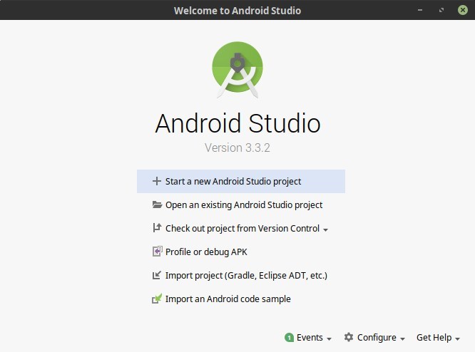 Android Studio - Welcome Screen