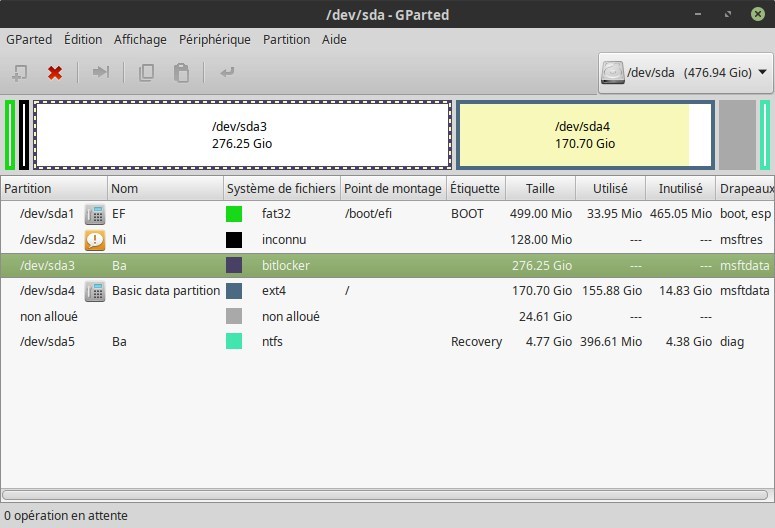 Gparted identifier partition BitLocker