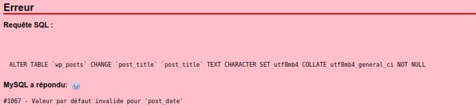 Mysql - 1067 - Valeur par défaut invalide pour 'post_date'