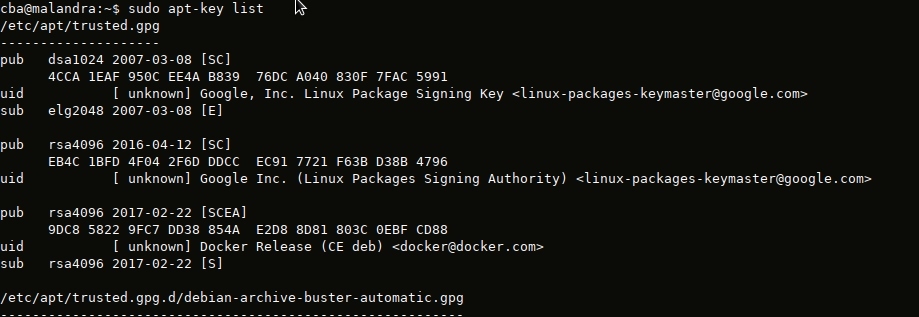 apt-key list avant la mise à jour