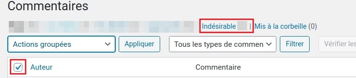 WP - sélectionner commentaires indésirables