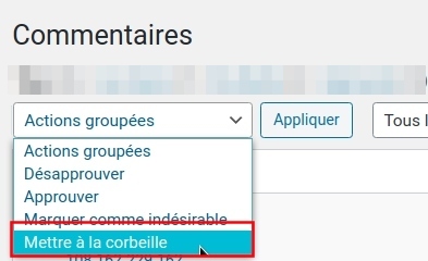 WP commentaires - actions groupées
