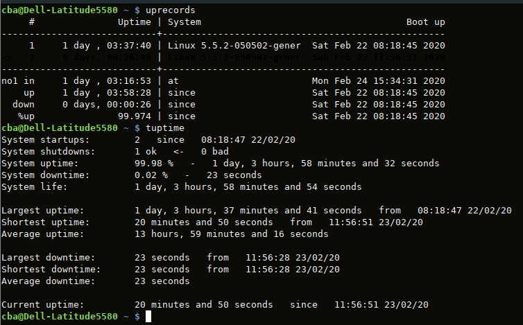 comparaison: uptimed vs tuptime