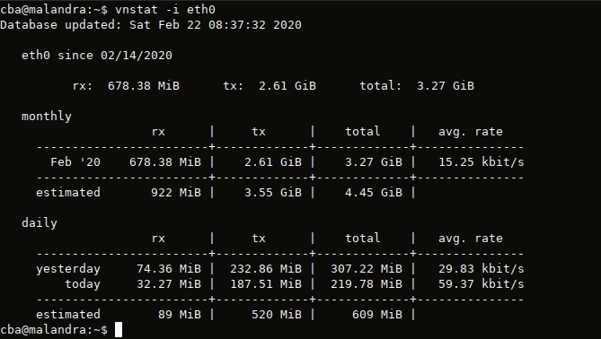 vnstat - vérifier le traffic d'une interface réseau