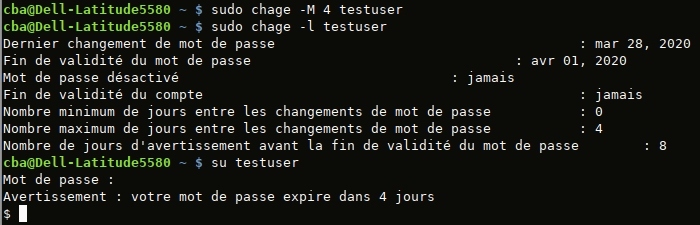 changement régulier de mote de passe - message d'avertissement